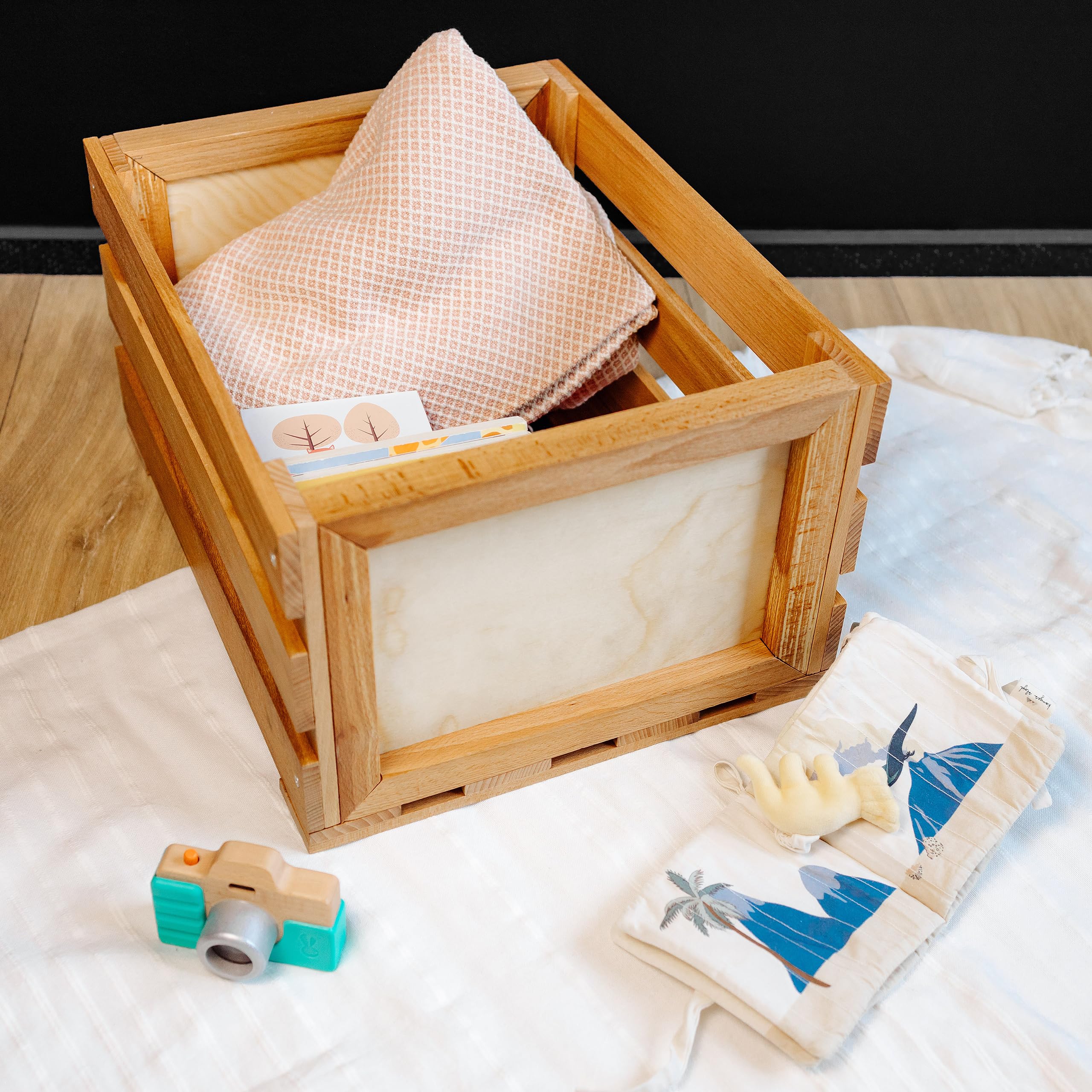 Creative Deco Vinyl Box zur Aufbewahrung bis zu 80 Schallplatten | Regal Holzbox 46x36x25 cm (+/- 1cm) | Schallplattenkiste Holz | Buchenholz LP Kiste für Obst, Gemüse, Wein, Spielzeugkiste 5