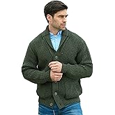 Aran Crafts Men's Irish Cable Knitted Ribbed Shawl Cardigan (100% Merino Wool)