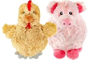 Giftable World 7.5 Inch Plush Pet Toy Bunny with 5 Inch Squeaky Bouncy Ball and Crinkle Ears (7" Chester Chic & Pebbles Piglet)