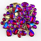 Heyiwell 50PC Mix Shape Sew On Crystal Rhinestone Flatback Gold Claw Glass Mocha AB Rhinestone for Clothes&Bags, Shoes,DIY Crafts 8mm~ 18mm(Red AB)