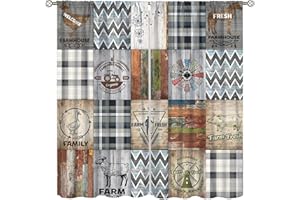 LLYLUMTY Rustic Country Farmhouse Patchwork Curtians,Farm Cow Roster Horse Wooden Plaid Dandelion Rod Pocket Blackout Window Drapes for Kitchen Bedroom Living Room 21x45in,2 Panel Set