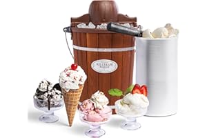 Nostalgia Electric Ice Cream Maker - Old Fashioned Soft Serve Ice Cream Machine Makes Frozen Yogurt or Gelato in Minutes - Fun Kitchen Appliance - Vintage Wooden Style - Dark Wood - 6 Quart