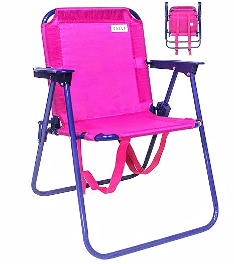 Vallf Kids Beach Camping Folding Chair With Convenient Backpack Straps And Safety Lock To Avoid Accidents 25 Years Old Pink