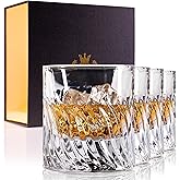 Hyglazelle Heavy Crystal Whiskey Rocks Glasses Gift Set of 4, 6oz Old Fashioned Whiskey Glasses Gift Thick Freezable Bourbon Glass for Scotch Cocktails Vodka Liquor Rum Cognac