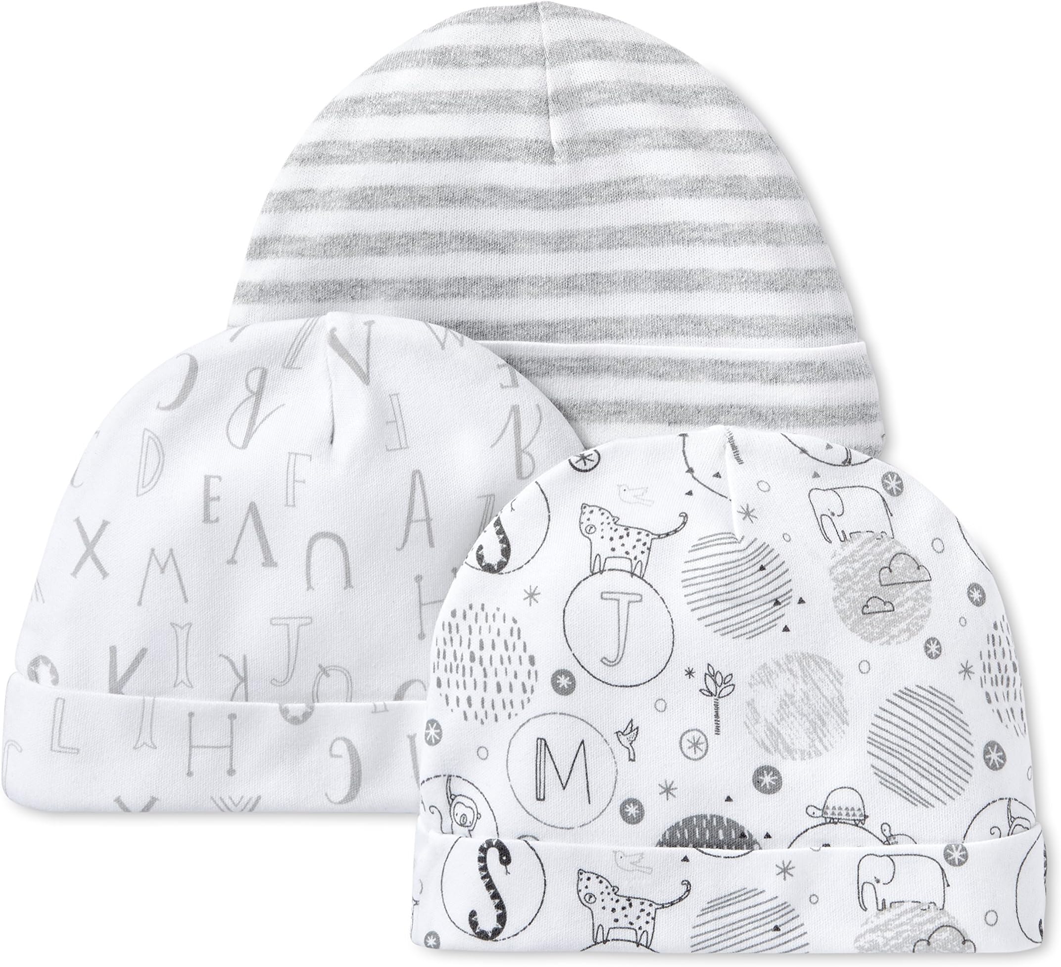 Baby Girls' Pure Organic Cotton Unisex Hats, 3 Pack