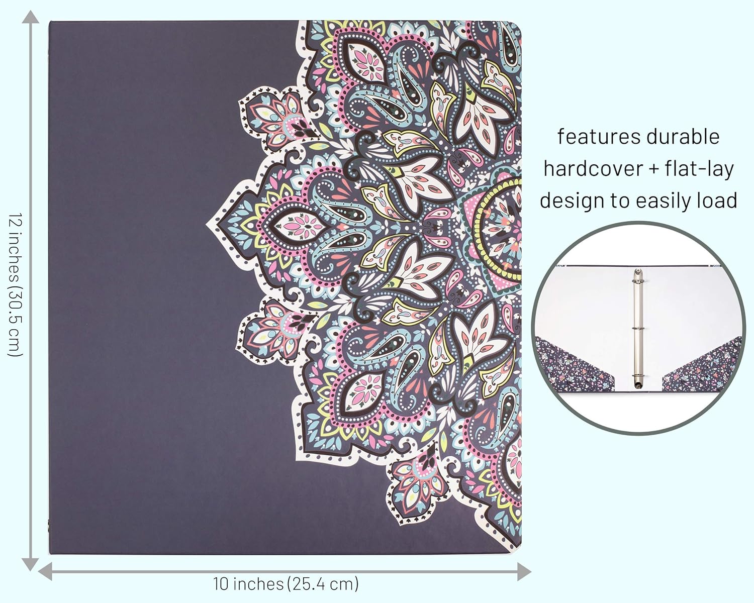 Vera Bradley Hardcover 3 Ring Binder, 1 Inch Round Rings with Interior Pockets, Bonbon Medallion : Office Products