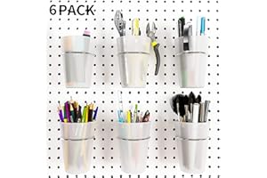 Kuhome 6 Set Pegboard Hooks with Cups, Ring Style Bins with Rings, Pegboard Cup Holder Accessories for Organizing Storage (Transparent)