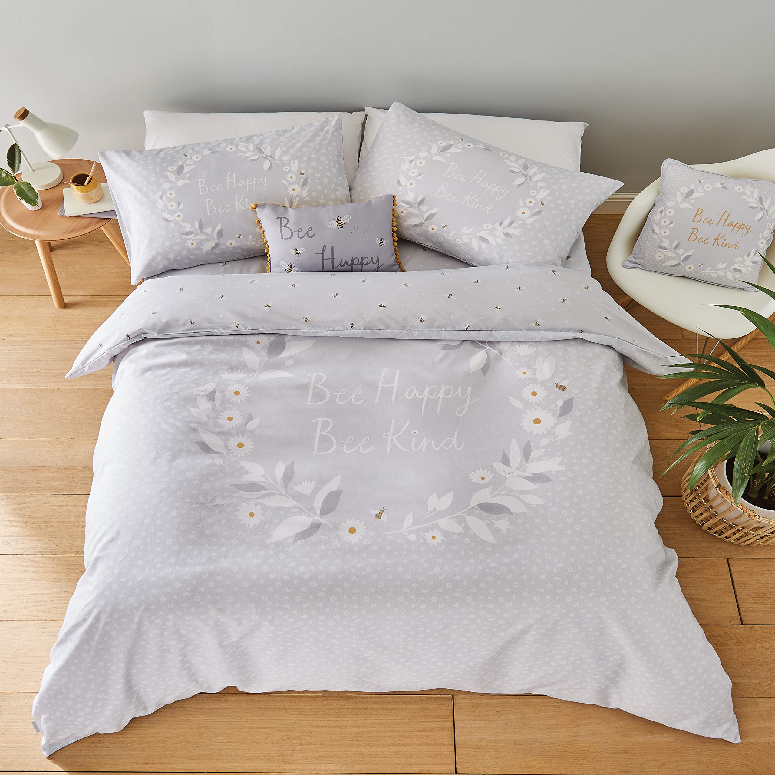 Catherine Lansfield Bee Happy Easy Care King Duvet Set Grey