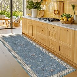 Boho 2x6 Non Slip Kitchen Rug Runner - Light Blue