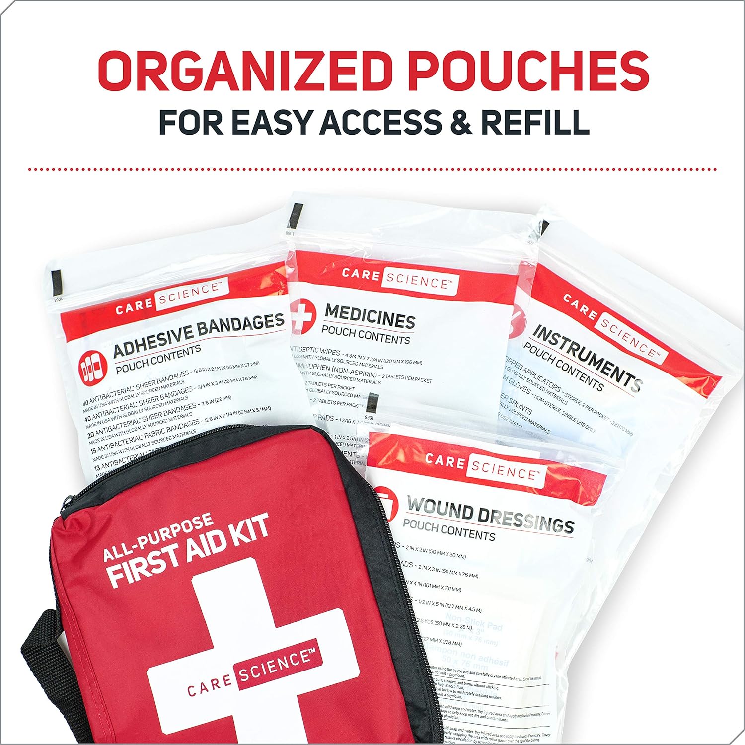 Care Science First Aid Kit All Purpose, 200 Pieces | Professional Use for Travel, Work, School, Home, Car, Survival, Camping, Hiking, and More: Health & Personal Care
