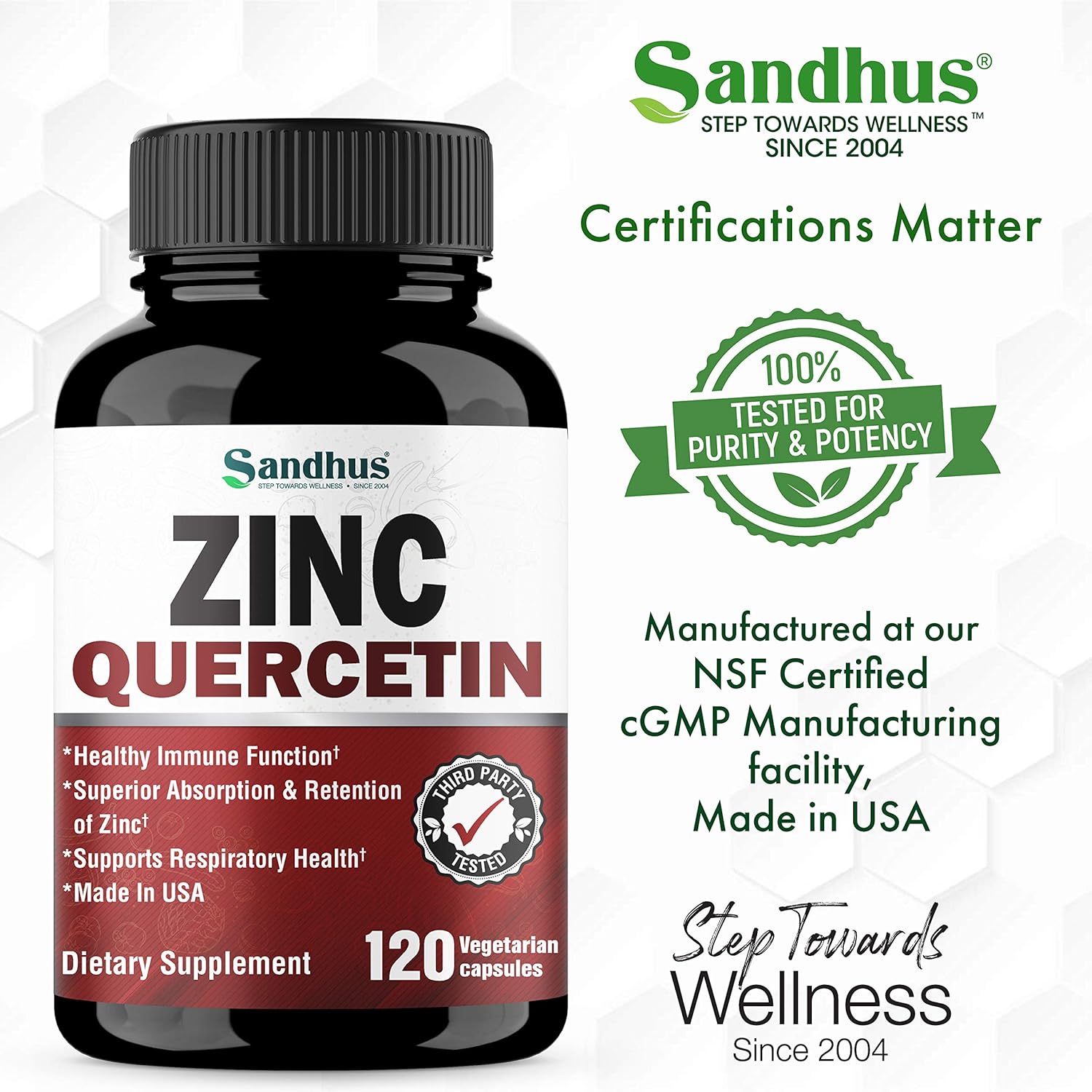 Zinc Quercetin 120 Vegetarian Capsules: Health & Personal Care