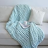 Maetoow Chenille Chunky Knit Blanket Throw (50×60 Inch), Handmade Warm & Cozy Blanket Couch, Bed, Home Decor, Soft Breathable Fleece Banket, Christmas Thick and Giant Yarn Throws, Baby Blue