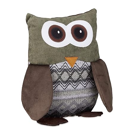 Relaxdays Türstopper Eule, Türpuffer Stoff, Türsack Boden, Türhalter Kinder, dekorativ, HxBxT: 24 x 14 x 14 cm, braun