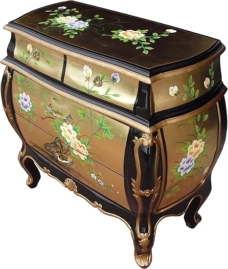 Gold Leaf Bombe Chest Of Drawers Oriental Chinese Furniture