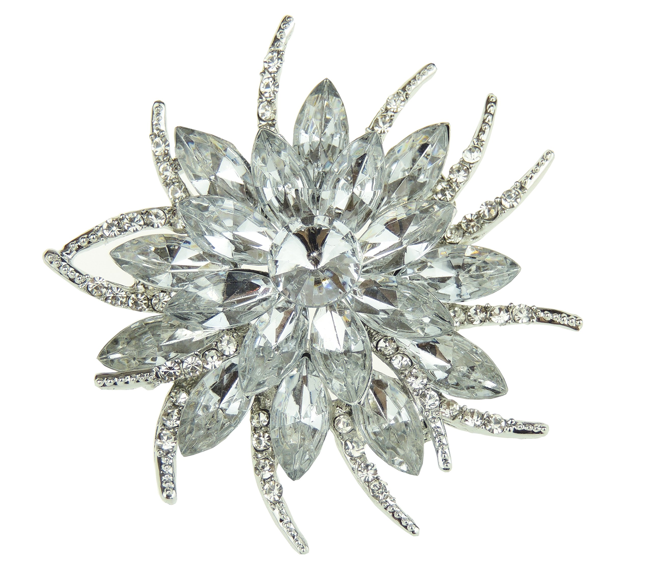 Sparkly Large Classic Shape Vintage Look Bridal Wedding Birthday Gift Saree Scarf Mother Bride Groom Diamante Crystal Brooch Badge Corsage Pin Bouquet Star Flower Round Floral (Clear)