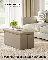 SONGMICS MAZIE Storage Ottoman Bench 76 cm Folding Foot Rest End of Bed Green view 2