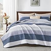 Andency King Size Quilt Set Mineral Blue, 3 Pieces Summer Ultra Soft Lightweight Bedspreads & Coverlets Set, Patchwork Striped Quilted Bedding Sets for All Seasons (1 Quilt, 2 Pillow Shams)