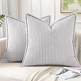 Mecatny Corduroy Throw Pillow Covers 18x18 Set of 2, Neutral Decorative Soft Boho Couch Pillow Covers with Broadside for Sofa Living Room, Grey