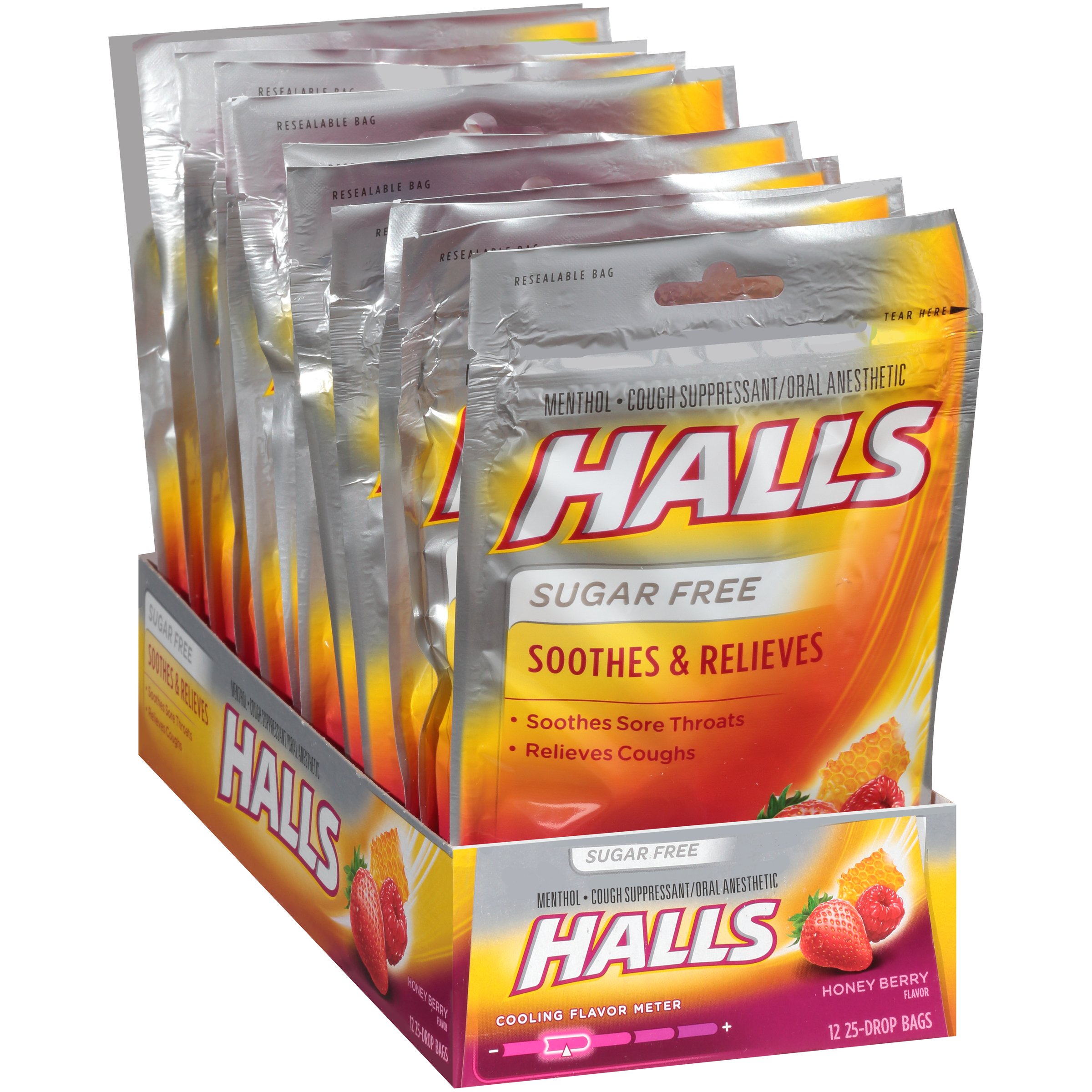 HALLS SugarFree Cough Drops, (Black Cherry, 25 Drops, 12