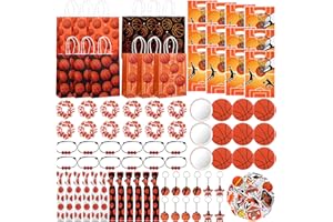 Youdaju 134 Pcs Basketball Party Favors Basketball Team Gift with Zipper Bags Paper Bags Elastic Bands Hand Straps Mirrors Ke