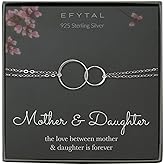 EFYTAL Gifts for Mom from Daughter, 925 Sterling Silver Two Ring Bracelet for Women, 2 Circles Birthday Gift for Daughter, Mothers Day Gift