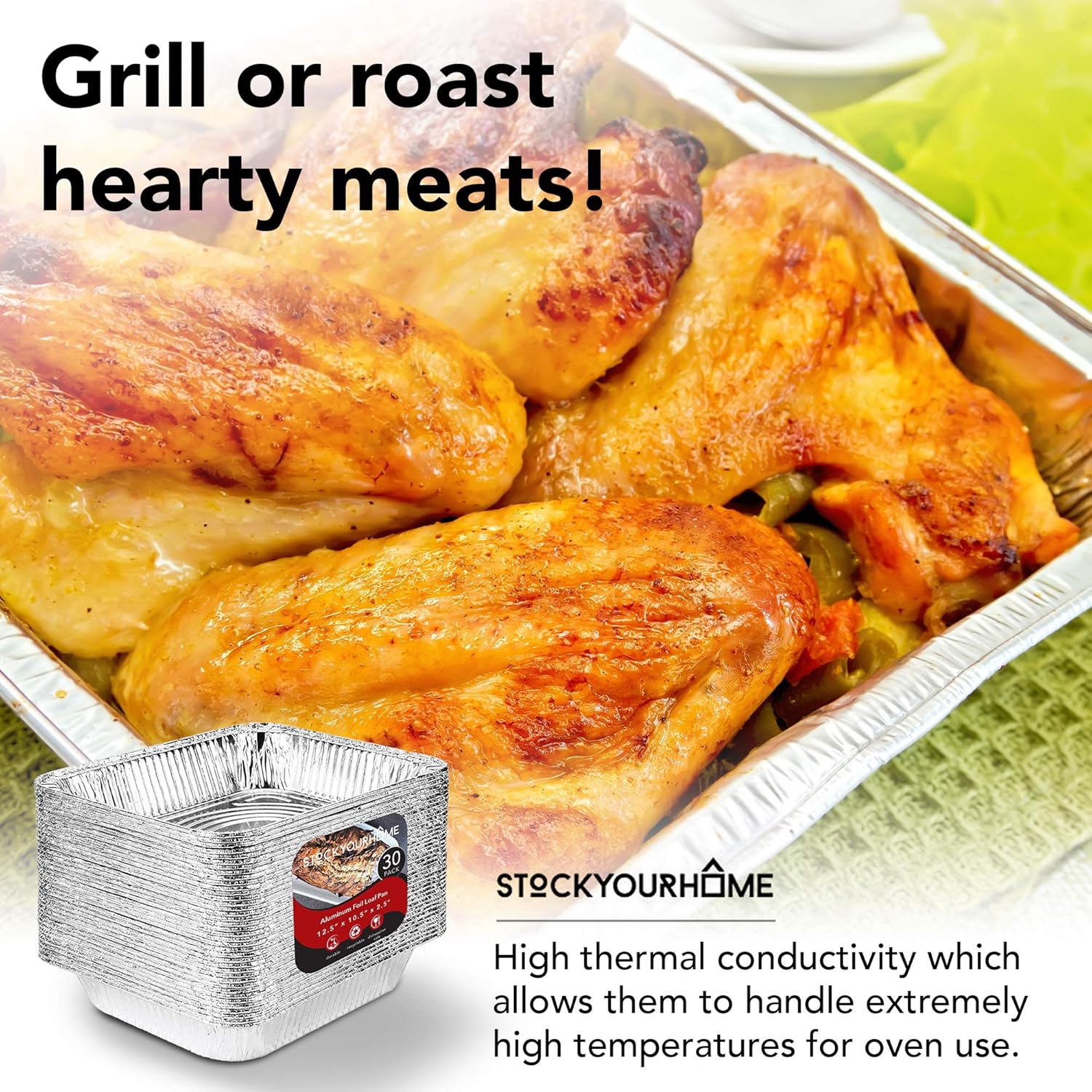 Aluminum Pans 9x13 Disposable Foil Pans (30 Pack) - Half Size Steam Table Deep Pans - Tin Foil Pans Great for Cooking, Heating, Storing, Prepping Food: Kitchen & Dining