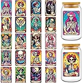 Rngmsi UV DTF Cup Wrap - 20 Sheets Skull UV DTF Cup Wraps for 16 oz Gothic Skeleton UVDTF Decals for Tumblers Waterproof Rub on Transfer Stickers for Glass Cups Wood DIY Crafts