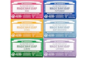 Dr. Bronner's Pure-Castile Magic Bar Soaps (5 Ounce Variety Gift Pack) Almond, Unscented, Lavender, Peppermint, Citrus, Rose - Made with Regenerative Organic Certified Oils, Vegan, Non-GMO