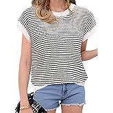 IPMQ Womens Lightweight Sweaters Pullover Vest Striped Cap Sleeve Tank Tops Crew Neck Soft Knit Spring Summer Casual Outfits