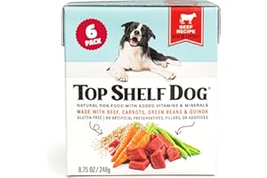 TOP SHELF DOG Fresh Dog Food, All Natural Complete Meal or Kibble Topper, Shelf Stable Premade Wet Recipe with Added Vitamins & Minerals for Picky Eaters Puppies Seniors (Beef, 6 x 8.75oz Cartons)