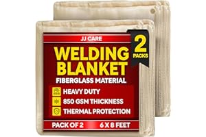 JJ CARE 2 Pack Welding Blanket - 6ft x 8ft, 850GSM Fiberglass Welding Blanket for Smokers with Brass Grommets, Heavy Duty Fireproof Welders Mat for Industrial, Smoker, Grill and Camping