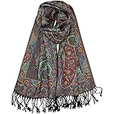 Achillea Reversible Paisley Pashmina Rave Scarf – Exotic Indian Shawls and Wraps for Evening Dresses, Festivals, All Seasons
