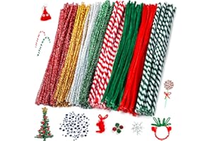 CVNDKN Christmas Pipe Cleaners,420 Pcs Pipe Cleaners Craft Set Including 320Pcs Pipe Cleaners &100Pcs Wiggle Googly Eyes Self Adhesive for Home&School DIY Art Crafts Daily or Christmas Decoration