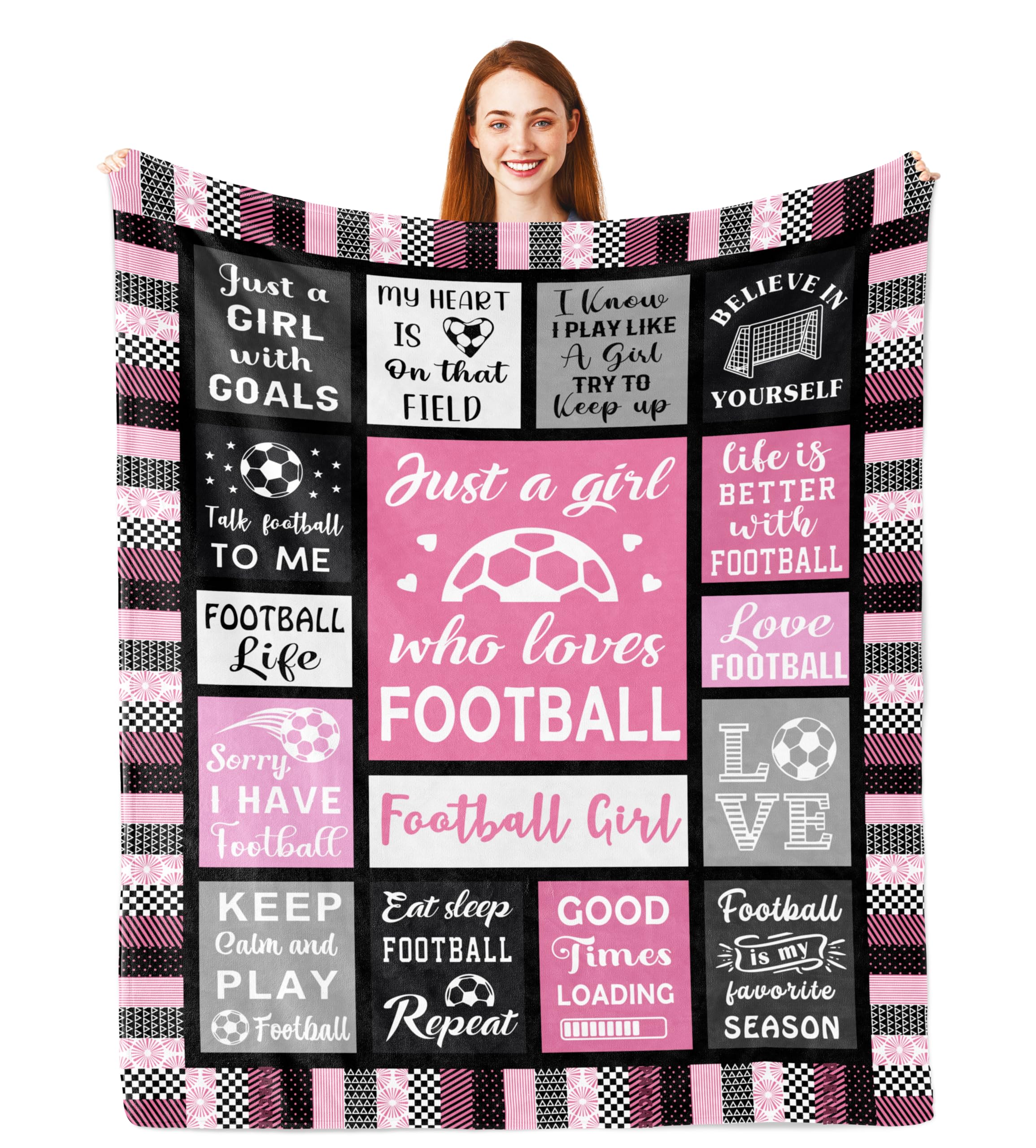 Parcae Football Gifts for Girls, Gifts for Football Lovers/Football Players, Best Football Girl Gift, Gifts for Girls Kids Teens Football Blanket 150x130CM
