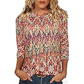 rosemia Womens Tops 3/4 Length Sleeve Blouses Dressy Casual Pleated Front T Shirts Loose Fit Tunic