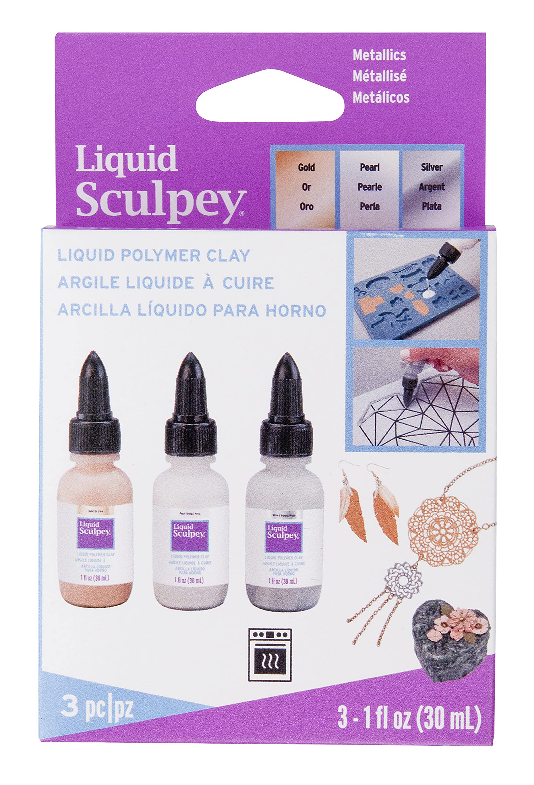 Polyform Sculpey Liquid Metallics 3/Pkg-Pearl, Silver, Gold