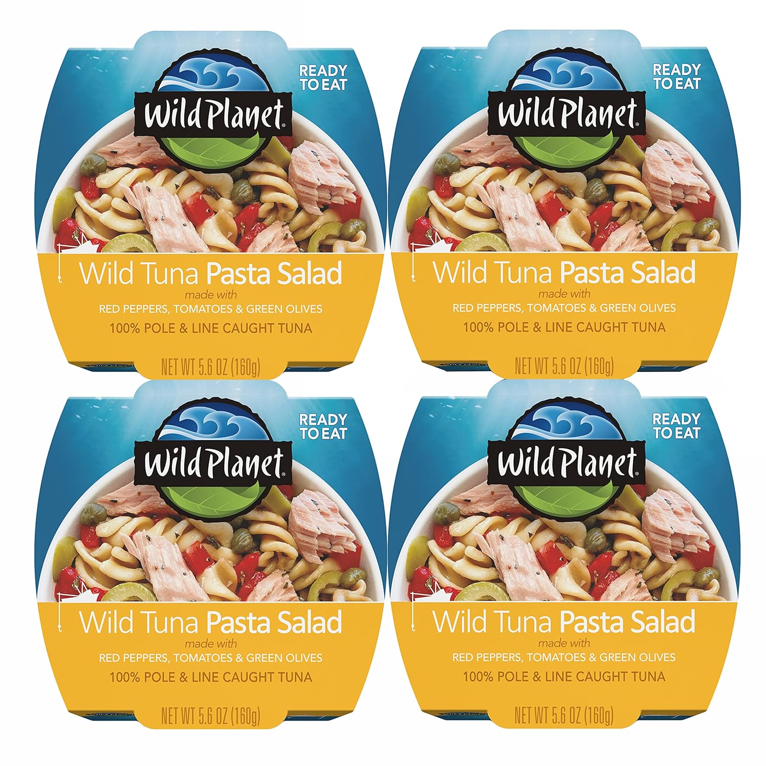 Wild Planet Ready-To-Eat Wild Tuna Pasta Salad With Organic Red Peppers, Tomatoes & Green Olives, 5.6oz, (Pack Of 4), 4Count