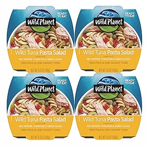 Wild Planet Ready-To-Eat Wild Tuna Pasta Salad With Organic Red Peppers, Tomatoes & Green Olives, 5.6oz, (Pack Of 4), 4Count