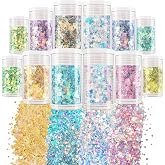 Matio Opal Chunky Glitter,12 * 5g Magic Opal Craft Glitter | Holographic Iridescent Glitter Mixed Chunky Fine Glitter for Resin,Flakes Mermaid Sequin for Snowglobe Tumbler Nail