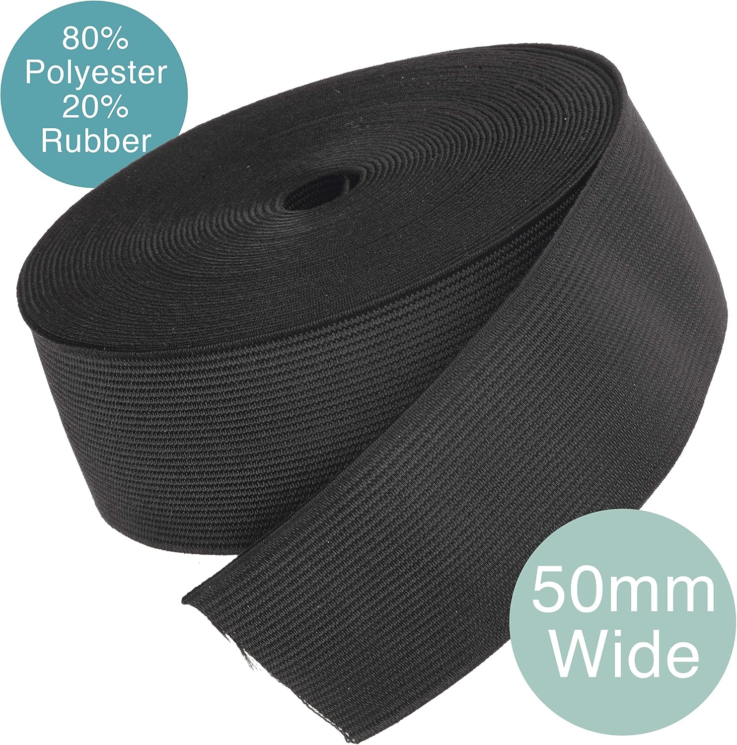 The Bead Shop Flat Elastic Wide Bands, Black, 50mm - 6 mètres - Image 4