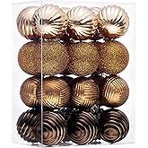 Valery Madelyn 1.6" Small Christmas Ornaments Tree Decorations Set, 24ct Bronze Copper Brown Gold Shatterproof Ball Hanging Ornament Bulk for Fall Thanksgiving Autumn Harvest Xmas Holiday Party Decor