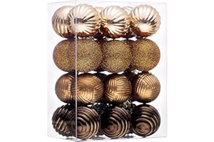 Valery Madelyn 1.6" Small Christmas Ornaments Tree Decorations Set, 24ct Bronze Copper Brown Gold Shatterproof Ball Hanging Ornament Bulk for Fall Thanksgiving Autumn Harvest Xmas Holiday Party Decor