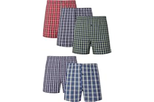 Jveyvth Men's Boxer Shorts 100% Cotton Classic Plaid Woven Boxers for Men Soft Breathable Mens Underwear with Button Fly