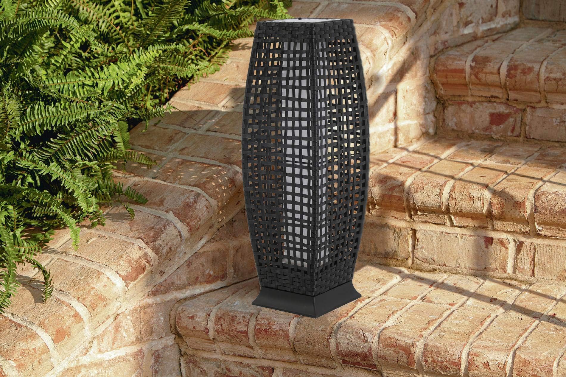 Baner Garden QN1017 Outdoor Solar Powered Woven Rattan Lamp Patio Deck Yard Garden Lawn Back Door Step Stair Driveway Pool Fence Porch, Black