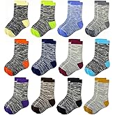 JAMEGIO Boy Socks 12 Pairs Crew Sock for Toddler Kids Boys Athletic Cotton Socks