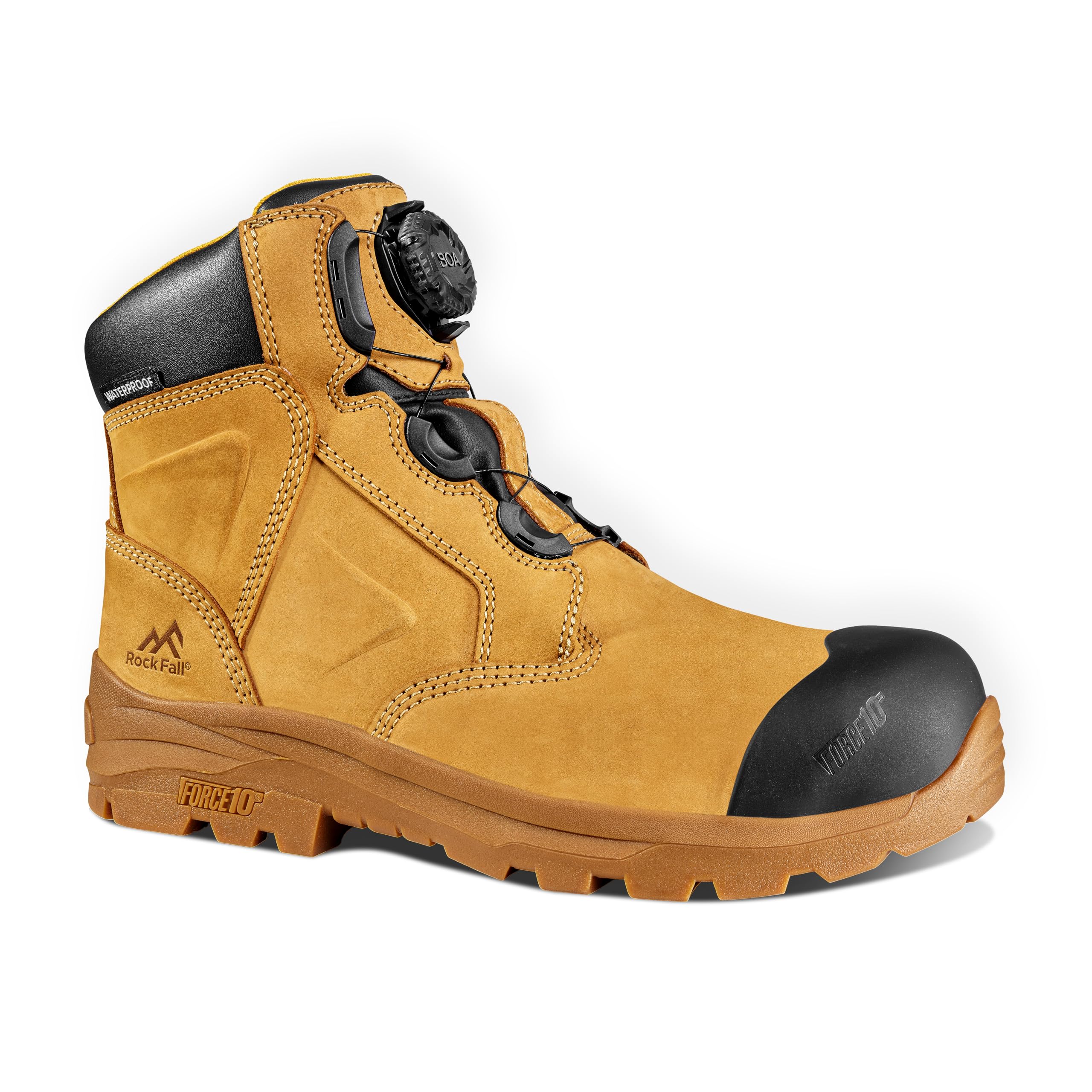 Rock Fall Honeystone Safety Boot FibreGlass Toe Cap Safety Boot Tan Unisex, Water Repellent and BOA Dial Lacing Safety Boots, SRC Slip Rated Work UK 10