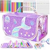 70PCS Mermaid Washable Markers Set with Glitter Pencil Case,Art Supplies for Kids Ages 4-6-8,Drawing Coloring Art Craft Kits for Girls with Marker,Glitter Pens,Crayon,Birthday Gifts Toys for Girls
