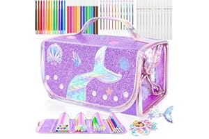 DREAMYCANDY 70PCS Mermaid Washable Markers Set with Glitter Pencil Case,Art Supplies for Kids Ages 4-6-8,Drawing Coloring Art Craft Kits for Girls with Marker,Glitter Pens,Crayon,Birthday Gifts Toys for Girls