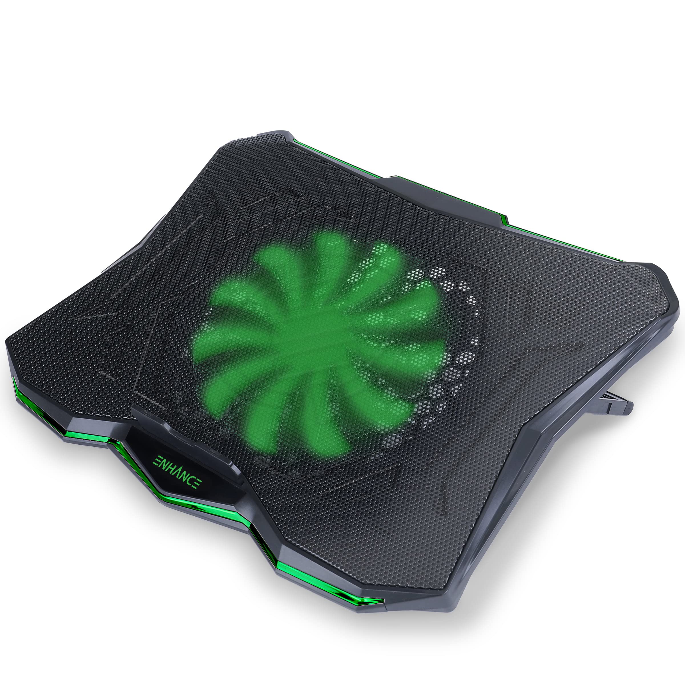 ENHANCE Cryogen 5 Gaming Laptop Cooling Pad Stand - Laptop Cooler with 7 Adjustable Height Settings & Dual USB Ports up to 17 inches - 1 Ultra Quiet High Performance LED Fan 800 RPM - Green