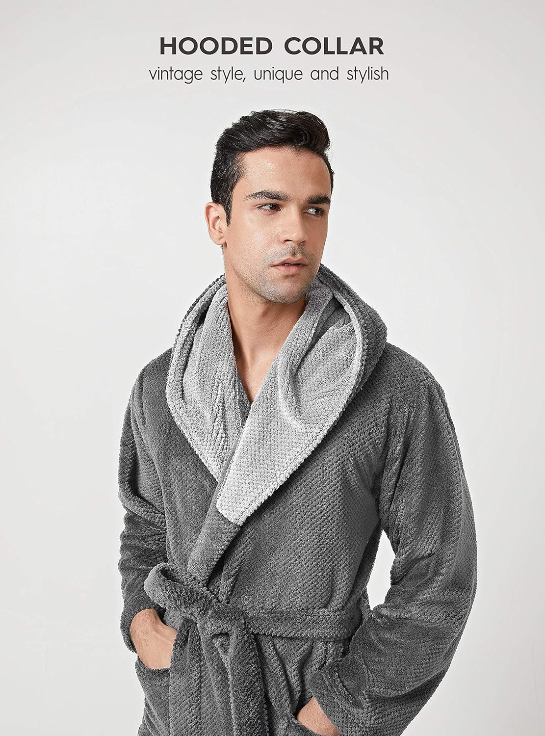 DAVID ARCHY Men's Hooded Robe Ultra Soft Plush Coral Fleece Warm Cozy Shawl Collar Long Bathrobe: Clothing
